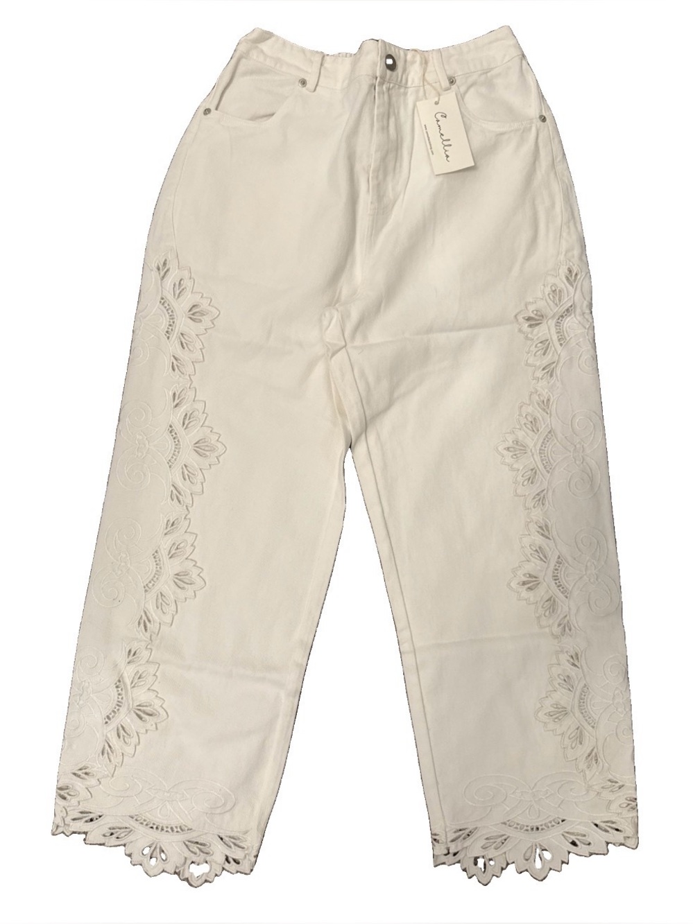 Camellia white embroidered jeans pants with strech size small